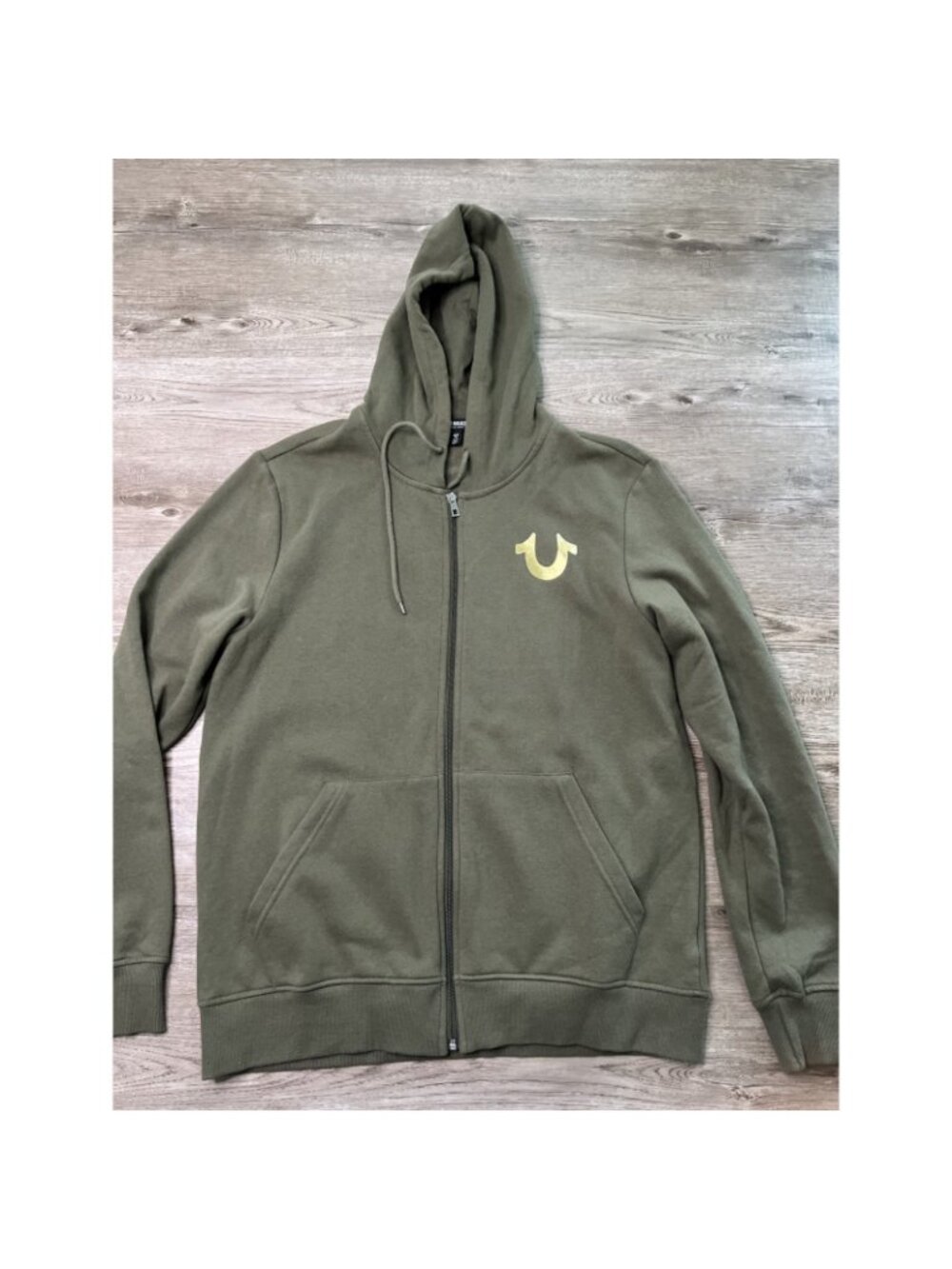 True Religion Zip Up Hoodie Mens Large Green Fleece City Buddha Logo